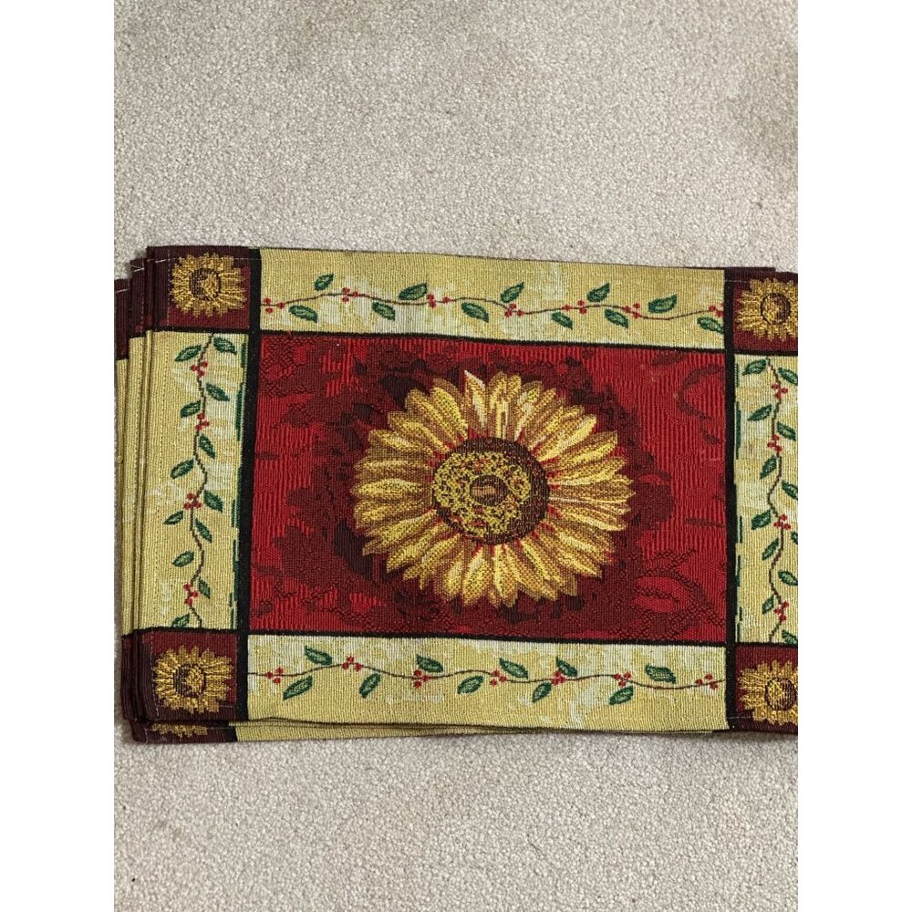 Set of Four Country Core Tapestry Sunflower Placemats. Red yellow